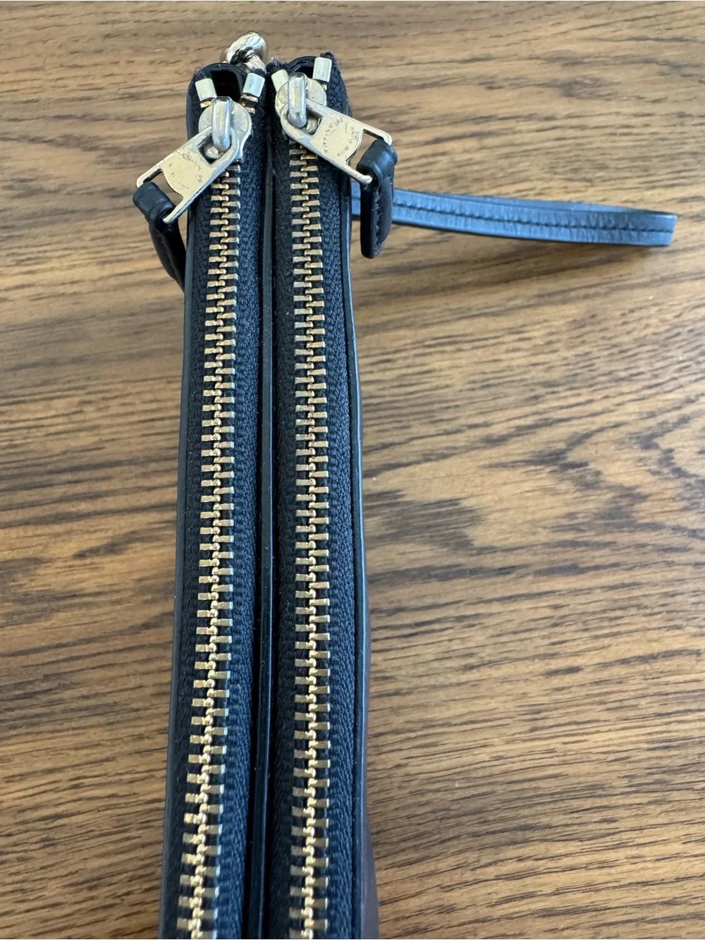 Coach Black Leather Zip Wristlet with Gold Logo